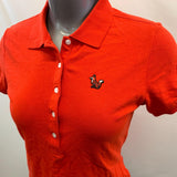 HBC Sport Women's Red Collared T-Shirt with Buttons Fox Logo on Left Top Side Size Medium Cotton