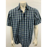Chaps Men's Medium Blue Purple Plaid Short Sleeve Button Up Cotton/Poly Shirt