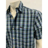 Chaps Men's Medium Blue Purple Plaid Short Sleeve Button Up Cotton/Poly Shirt