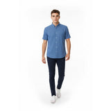 Daniel Hechter Men's XXL Blue Plaid Short Sleeve Button Up Linen/Cotton Shirt