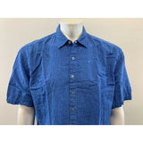 Daniel Hechter Men's XXL Blue Plaid Short Sleeve Button Up Linen/Cotton Shirt