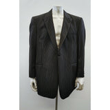 HUGO BOSS Mens Virgin Wool Blend Single Breast Suit Jacket Black Striped 45W 40R