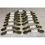 15 Spoon Foot Door Pull Antique Brass With Almond Ceramic Insert 5" Heavy Tarnish