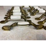 15 Spoon Foot Door Pull Antique Brass With Almond Ceramic Insert 5" Heavy Tarnish