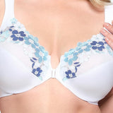 Glamorise 1241 Front-Close Wonderwire Full Coverage 36G Bra White/Blue NWOT