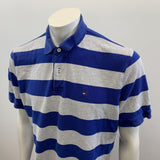 Tommy Hilfiger Pique Polo Shirt Men's Size XL Gray Blue Striped Box Logo