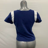 Roots Active Top Women's Size XL Blue White Short Sleeve Cotton Spandex Cropped
