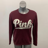 Pink Victoria's Secret Women's Sweatshirt Size Small Burgundy Long Sleeve Crew Neck Pullover