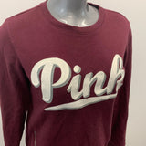 Pink Victoria's Secret Women's Sweatshirt Size Small Burgundy Long Sleeve Crew Neck Pullover