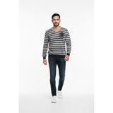 Buffalo David Bitton Men's Grey Striped Long Sleeve Sweatshirt (See Size Measurements)