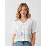 Go Nutz Crop Top Women's Small Beach Scene Cotton White