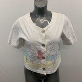 Go Nutz Crop Top Women's Small Beach Scene Cotton White