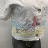 Go Nutz Crop Top Women's Small Beach Scene Cotton White
