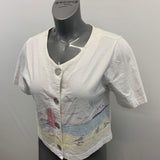 Go Nutz Crop Top Women's Small Beach Scene Cotton White