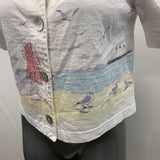 Go Nutz Crop Top Women's Small Beach Scene Cotton White