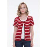 Allison Daley Women's Medium Red White Striped Short Sleeve Scoop Neck Top