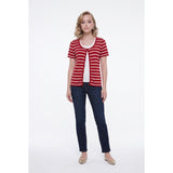 Allison Daley Women's Medium Red White Striped Short Sleeve Scoop Neck Top