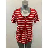 Allison Daley Women's Medium Red White Striped Short Sleeve Scoop Neck Top