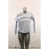 Bluenotes Women's Off The Shoulder 3/4 Sleeve Top Size Medium Blue White Striped