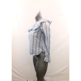 Bluenotes Women's Off The Shoulder 3/4 Sleeve Top Size Medium Blue White Striped