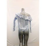 Bluenotes Women's Off The Shoulder 3/4 Sleeve Top Size Medium Blue White Striped