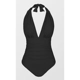 CUPSHE ALS0103AA Women V Neck One Piece Swimsuit Halter Small Black NWT