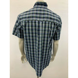 Chaps Men's Medium Blue Purple Plaid Short Sleeve Button Up Cotton/Poly Shirt