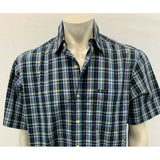 Chaps Men's Medium Blue Purple Plaid Short Sleeve Button Up Cotton/Poly Shirt