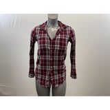 JOE FRESH Women's Button Up Shirt Size Small Burgundy Plaid Long Sleeve Cotton