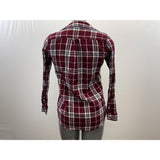 JOE FRESH Women's Button Up Shirt Size Small Burgundy Plaid Long Sleeve Cotton