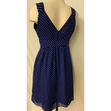 Gap Women's 4 Dress purple with white polka dots v neck sleeveless side zipper