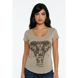 Streetwear Society Women's Taupe Tee Elephant Graphic Size Medium Polyester Blend