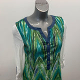 Miracle Body By Miraclesuit V Neck Blouse Women's Size S Henley Neck Long Sleeve Top