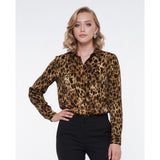 Jones New York Women's Cheetah Print Blouse Size PL Brown Tan Long Sleeve Polyester
