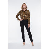 Jones New York Women's Cheetah Print Blouse Size PL Brown Tan Long Sleeve Polyester