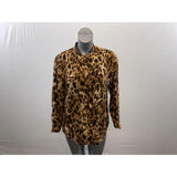 Jones New York Women's Cheetah Print Blouse Size PL Brown Tan Long Sleeve Polyester