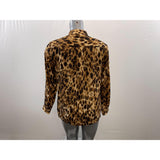 Jones New York Women's Cheetah Print Blouse Size PL Brown Tan Long Sleeve Polyester