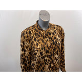 Jones New York Women's Cheetah Print Blouse Size PL Brown Tan Long Sleeve Polyester