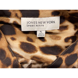 Jones New York Women's Cheetah Print Blouse Size PL Brown Tan Long Sleeve Polyester
