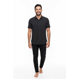 Nautica Men's Short Sleeve Black and White Striped Collared Button up T-Shirt Size Large Cotton Blend