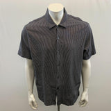 Nautica Men's Short Sleeve Black and White Striped Collared Button up T-Shirt Size Large Cotton Blend