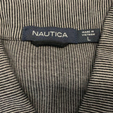 Nautica Men's Short Sleeve Black and White Striped Collared Button up T-Shirt Size Large Cotton Blend