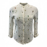 Zara Basic Collection Women's Medium White All Over Print Button Up Blouse