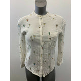 Zara Basic Collection Women's Medium White All Over Print Button Up Blouse
