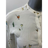 Zara Basic Collection Women's Medium White All Over Print Button Up Blouse