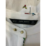 Zara Basic Collection Women's Medium White All Over Print Button Up Blouse