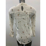 Zara Basic Collection Women's Medium White All Over Print Button Up Blouse