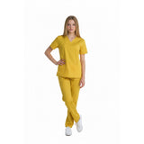 Wonder Wink Women's Medium V Neck Scrub Top Yellow Short Sleeve Polyester Blend
