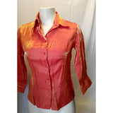Mantles Women's Orange Iridescent Shiny 3/4 Sleeve Button Down Top Size 6