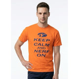Keep Calm and Nerf On Men's Neon Orange Short Sleeve Crew Neck T Shirt Size M